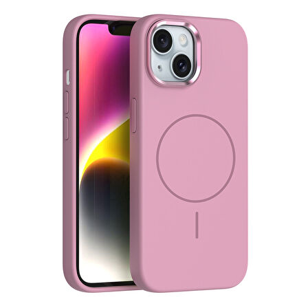 iPhone 14 Kılıf M-Safe Şarj Özellikli Metal Kamera Çerçeveli FRMS Edi Silikon Kapak - Koyu Gri