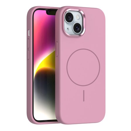 iPhone 14 Kılıf M-Safe Şarj Özellikli Metal Kamera Çerçeveli NRTK Edi Silikon Kapak - Lavendery Gray