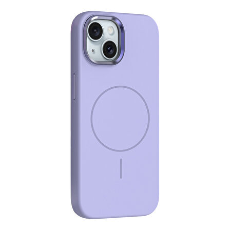 iPhone 14 Kılıf M-Safe Şarj Özellikli Metal Kamera Çerçeveli EFFX Edi Silikon Kapak - Lila