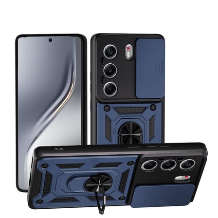 Tecno Camon 40 4G Kılıf Magnetik Standlı Kamera Korumalı MKST Sürgülü Vega Kapak - Mavi