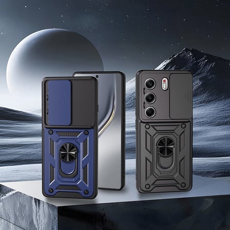 Tecno Camon 40 4G Kılıf Magnetik Standlı Kamera Korumalı MKST Sürgülü Vega Kapak - Mavi