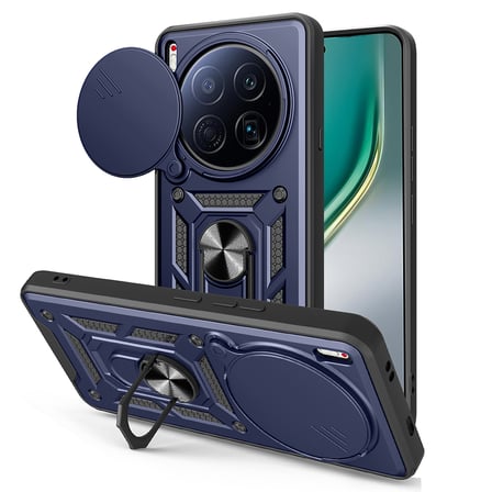 Tecno Camon 40 Premier 5G Kılıf Magnetik Standlı Kamera Korumalı MKST Sürgülü Vega Kapak - Mavi