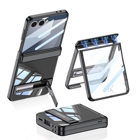 Galaxy Z Flip 7 Kılıf Kamera Korumalı Şeffaf Tasarımlı MKST Standlı Kapak - Lacivert
