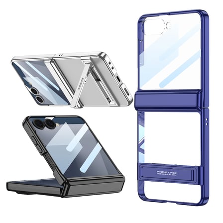 Galaxy Z Flip 7 Kılıf Kamera Korumalı Şeffaf Tasarımlı MKST Standlı Kapak - Lacivert