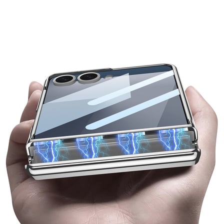 Galaxy Z Flip 7 Kılıf Kamera Korumalı Şeffaf Tasarımlı MKST Standlı Kapak - Lacivert