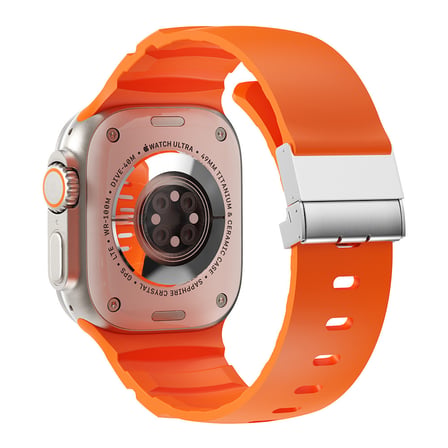 Watch Ultra 49mm MKST KRD-145 Premium Metal Tokalı Silikon Kordon - Turuncu
