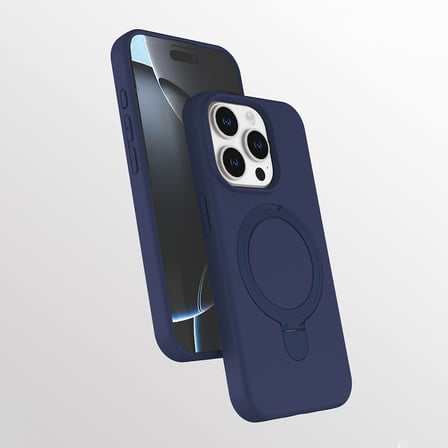iPhone 14 Pro Kılıf M-safe Şarj Özellikli Standlı MKST Samara Kapak - Lacivert