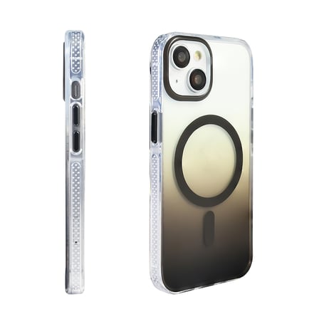 iPhone 14 Kılıf M-safe Şarj Özellikli Transparan Renk Geçişli NRTK Toros Kapak - Gri