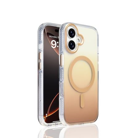 iPhone 17 Kılıf M-safe Şarj Özellikli Transparan Renk Geçişli MKST Toros Kapak - Gold