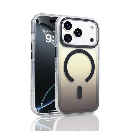 iPhone 17 Pro Kılıf M-safe Şarj Özellikli Transparan Renk Geçişli NRTK Toros Kapak - Gold