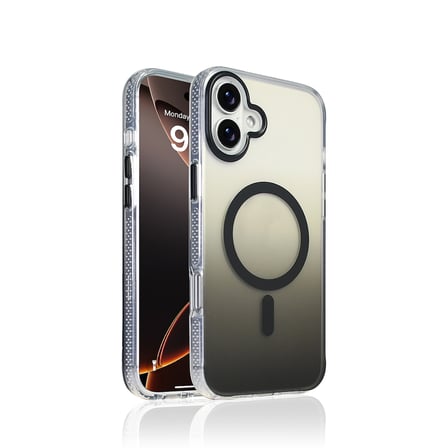 iPhone 16 Kılıf M-safe Şarj Özellikli Transparan Renk Geçişli NRTK Toros Kapak - Gold
