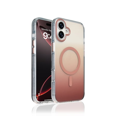 iPhone 16 Kılıf M-safe Şarj Özellikli Transparan Renk Geçişli MKST Toros Kapak - Rose Gold