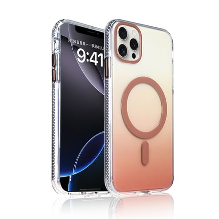 iPhone 16 Pro Kılıf M-safe Şarj Özellikli Transparan Renk Geçişli NRTK Toros Kapak - Rose Gold
