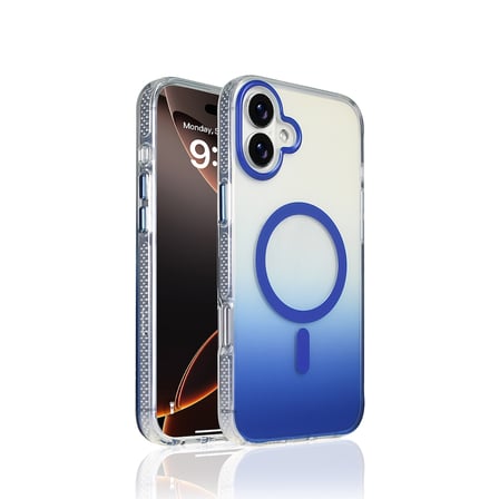 iPhone 16 Plus Kılıf M-safe Şarj Özellikli Transparan Renk Geçişli MKST Toros Kapak - Mavi