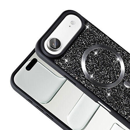 iPhone 17 Air Kılıf Pırlanta Tasarımlı Kablosuz Şarj Özellikli Mozaik Silikon Kapak