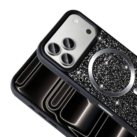 iPhone 17 Pro Max Kılıf Simli Pırlanta Taşlı MagSafe Kamera Yükseltili Silikon Maks