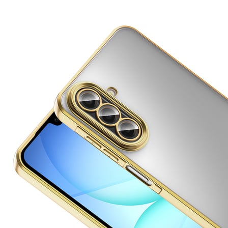 Samsung Galaxy A17 Kılıf Logo Gösteren Parlak Kenarlı Kamera Lens Korumalı Şeffaf Omega Silikon Kapak