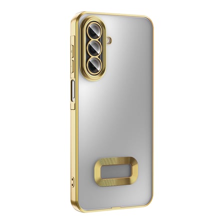 Samsung Galaxy A17 Kılıf Logo Gösteren Parlak Kenarlı Kamera Lens Korumalı Şeffaf Omega Silikon Kapak