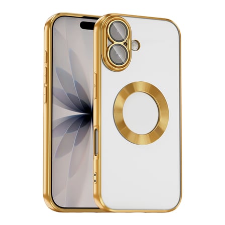 iPhone 17 Kılıf Kamera Korumalı Logo Gösteren NRTK Omega Kapak - Gold