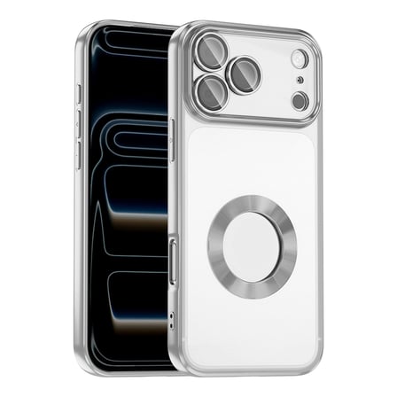 iPhone 17 Pro Kılıf Logo Gösteren Parlak Kenarlı Kamera Lens Korumalı Şeffaf Omega Silikon Kapak