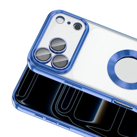 iPhone 17 Pro Kılıf Logo Gösteren Parlak Kenarlı Kamera Lens Korumalı Şeffaf Omega Silikon Kapak