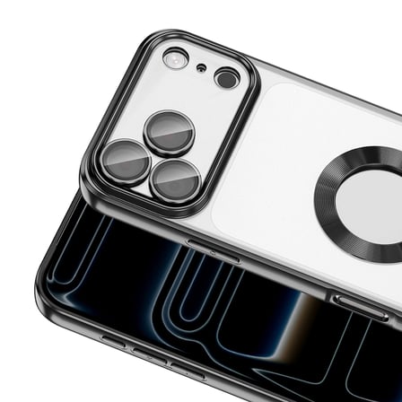 iPhone 17 Pro Max Kılıf Logo Gösteren Parlak Kenarlı Kamera Lens Korumalı Şeffaf Omega Silikon Kapak