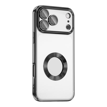 iPhone 17 Pro Max Kılıf Logo Gösteren Parlak Kenarlı Kamera Lens Korumalı Şeffaf Omega Silikon Kapak