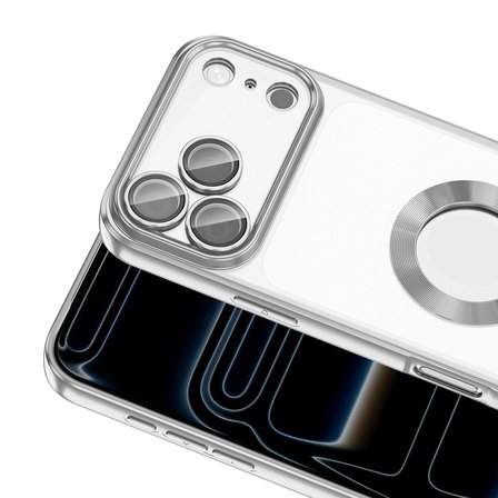 iPhone 17 Pro Max Kılıf Logo Gösteren Parlak Kenarlı Kamera Lens Korumalı Şeffaf Omega Silikon Kapak