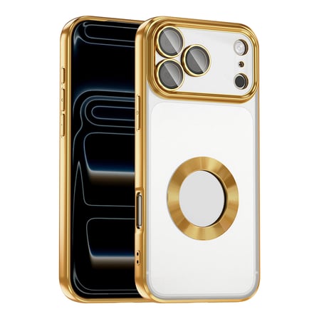 iPhone 17 Pro Max Kılıf Kamera Korumalı Logo Gösteren NRTK Omega Kapak - Gold