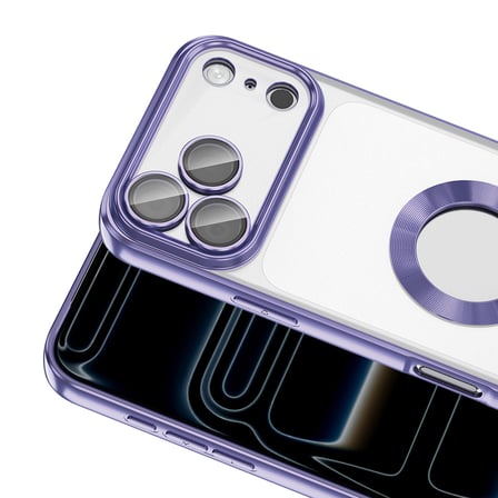 iPhone 17 Pro Max Kılıf Logo Gösteren Parlak Kenarlı Kamera Lens Korumalı Şeffaf Omega Silikon Kapak