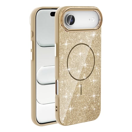 iPhone 17 Air Kılıf M-safe Şarj Özellikli Parlayan Simli NRTK Okso Kapak - Gold