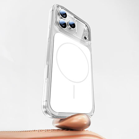 iPhone 17 Pro Max Kılıf Kablosuz Şarj Özellikli Şeffaf Kamera Kontrol Butonlu Lugano Kapak
