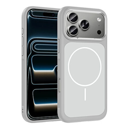 Apple iPhone 17 Pro Max Kılıf M-Safe Şarj Özellikli Metal Kamera Çerçeveli Zore Sanremo Silikon Kapak