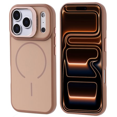 iPhone 17 Pro Max Kılıf M-safe Şarj Özellikli Kamera Standlı NRTK Notron Kapak - Gold