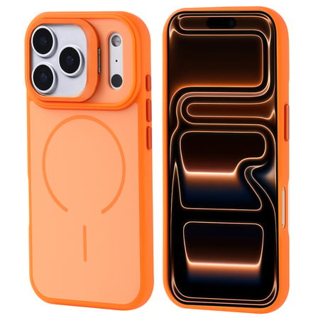 iPhone 17 Pro Max Kılıf M-safe Şarj Özellikli Kamera Standlı NVTH Notron Kapak - Turuncu