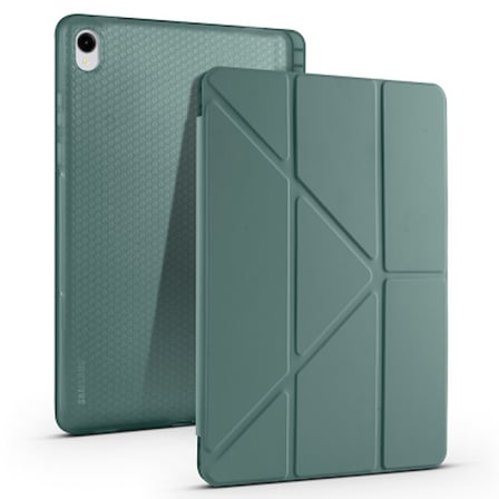 Lexroo Galaxy Tab S11 Tri Folding Kalem Bölmeli Standlı Silikon Kılıf - Koyu Yeşil