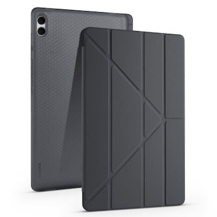 Lexroo Galaxy Tab S11 Ultra Tri Folding Kalem Bölmeli Standlı Silikon Kılıf - Siyah