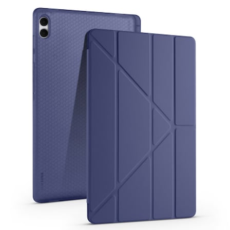 Lexroo Galaxy Tab S11 Ultra Tri Folding Kalem Bölmeli Standlı Silikon Kılıf - Lacivert