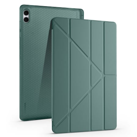 Lexroo Galaxy Tab S11 Ultra Tri Folding Kalem Bölmeli Standlı Silikon Kılıf - Koyu Yeşil