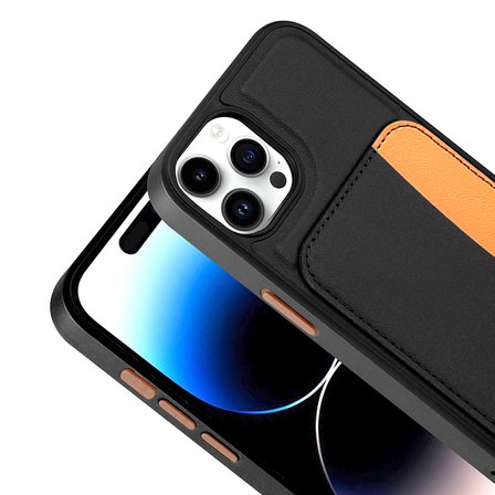 iPhone 15 Pro Max Uyumlu Kartlıklı Süni Deri X-Kart Cüzdan Silikon Kapak