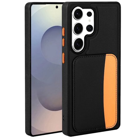Galaxy S24 Ultra Kılıf Kartlıklı NRTK X-Kart Silikon Kapak - Siyah