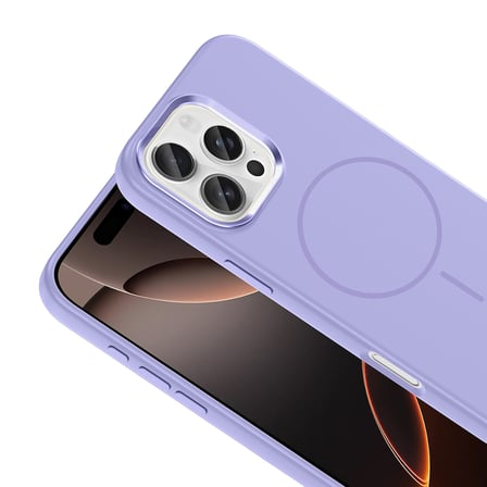 iPhone 16 Pro Max Kılıf M-Safe Şarj Özellikli Metal Kamera Çerçeveli NRTK Edi Silikon Kapak - Mor