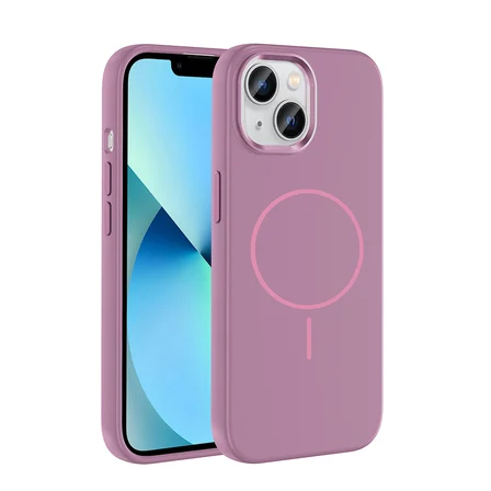 iPhone 15 Kılıf M-Safe Şarj Özellikli Metal Kamera Çerçeveli NRTK Edi Silikon Kapak - Mor
