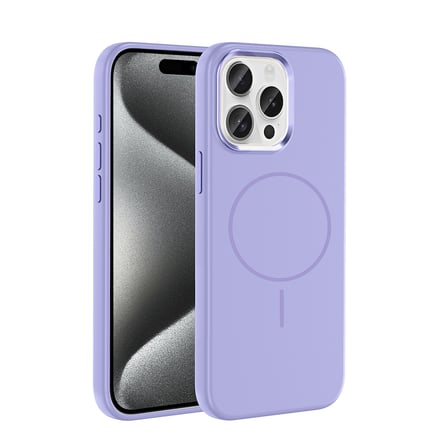 iPhone 15 Pro Max Kılıf M-Safe Şarj Özellikli Metal Kamera Çerçeveli NRTK Edi Silikon Kapak - Lila