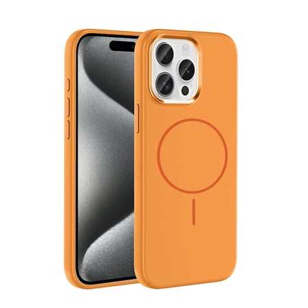 iPhone 15 Pro Max Kılıf M-Safe Şarj Özellikli Metal Kamera Çerçeveli NRTK Edi Silikon Kapak - Turunc
