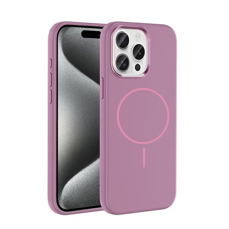 iPhone 15 Pro Max Kılıf M-Safe Şarj Özellikli Metal Kamera Çerçeveli NRTK Edi Silikon Kapak - Mor