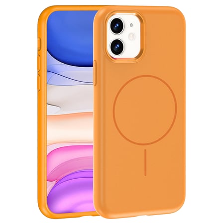 iPhone 11 Kılıf M-Safe Şarj Özellikli Metal Kamera Çerçeveli NRTK Edi Silikon Kapak - Turuncu