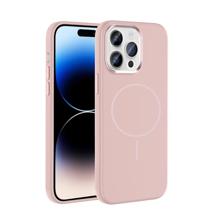 iPhone 14 Pro Max Kılıf M-Safe Şarj Özellikli Metal Kamera Çerçeveli NRTK Edi Silikon Kapak - Rose G