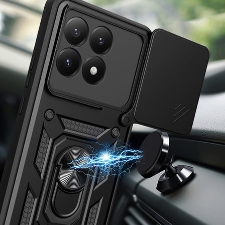 15T Kılıf Magnetik Standlı Kamera Korumalı NRTK Sürgülü Vega Kapak - Siyah