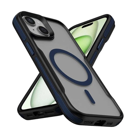 iPhone 13 Kılıf M-safe Şarj Özellikli Renkli Kenar Airbag Şeritli MKST Lamer Kapak - Mavi